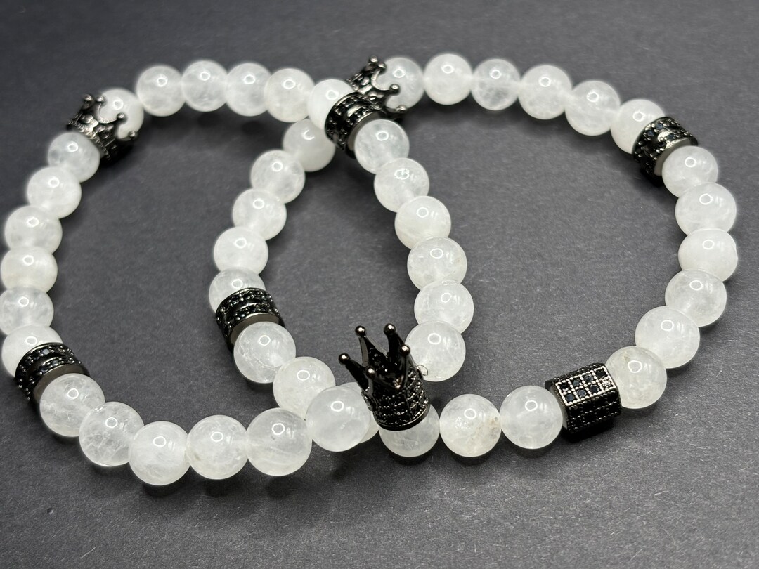 Blanco: 8mm white jade with black spacers and crowns